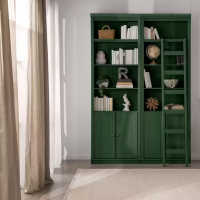 Kit duas estantes Biblioteca com portas e escada, acabamento na cor verde | Coleção Biblioteca